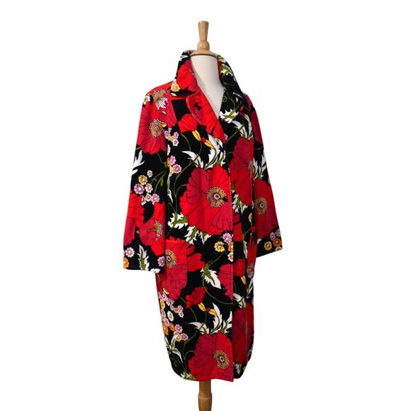 Vintage 80s Vossen Modell Novelty Red Poppy Terry Towel Housedress Coat Robe - Picture 7 of 9